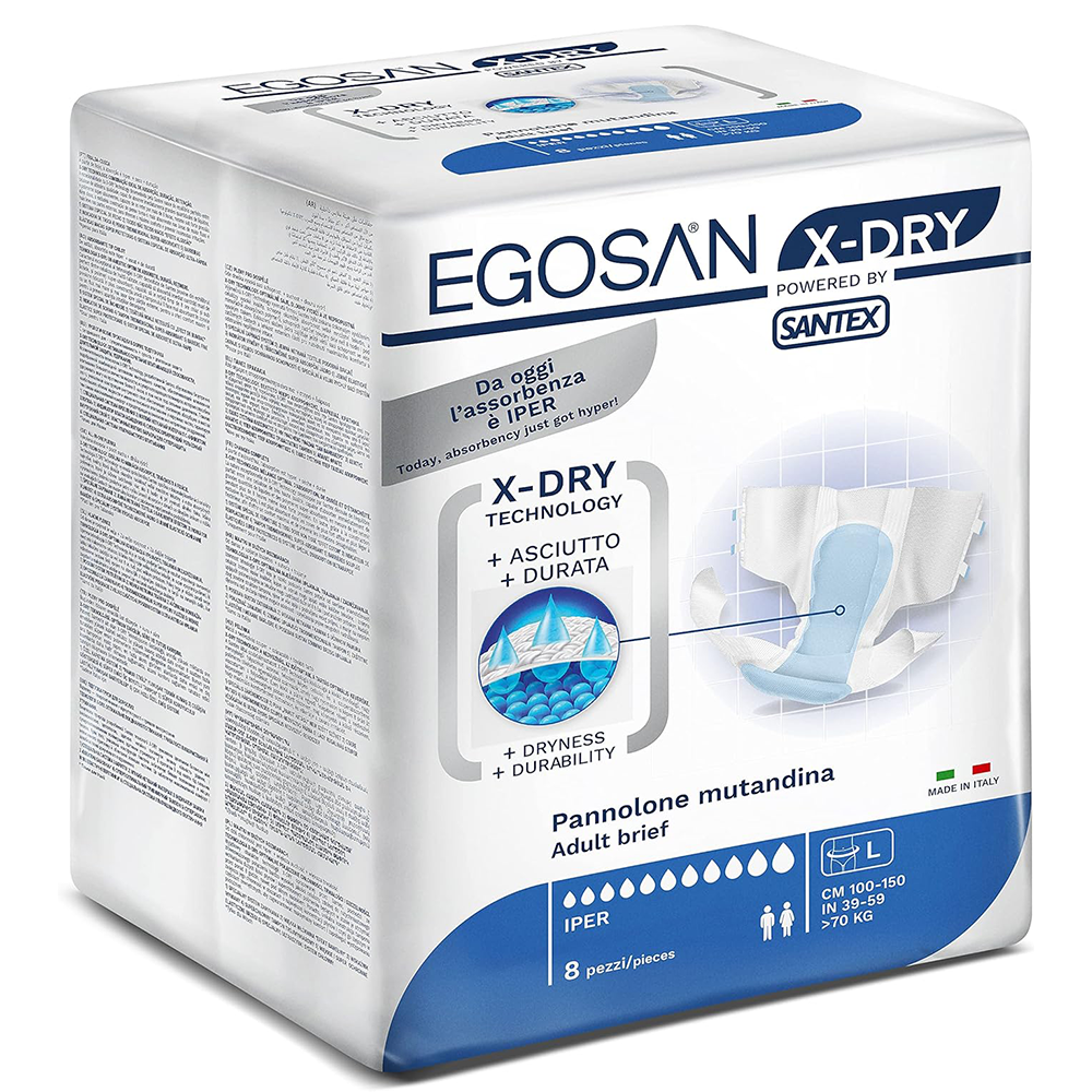 Egosan Incontinence Egosan Adult Incontinence Diaper Briefs with 8 Hours of Protection X-Dry Technology for Superior Absorbency Disposable with Adjustable Tabs for Men and Women